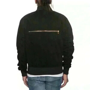 Lifted Anchors Black Ruched Sleeve‎ Bomber Jacket Suede Texture XL Streetwear